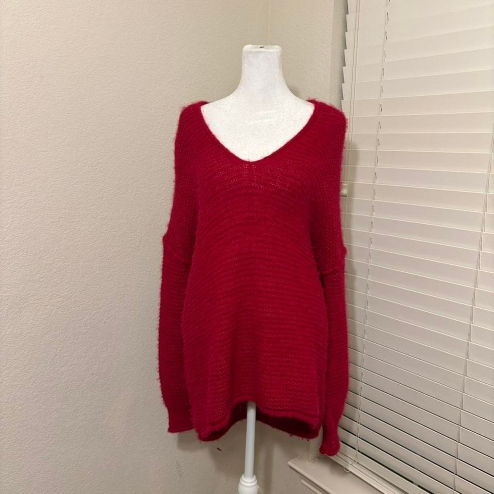 Free People size S hot pink cotton alpaca ultra oversized cozy sweater